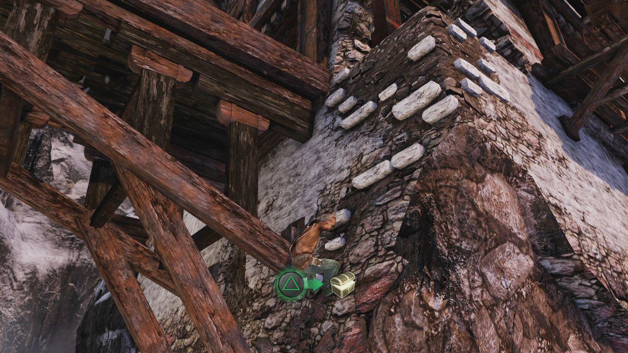 [21/10/2009] Schatz #79: Das Artefakt befindet sich unter der Brücke hinter dem Turm, dessen Tür verschlossen war. Die Öffnung in der rechten Wand ermöglich uns den Weg über die weißen Steine nach unten.