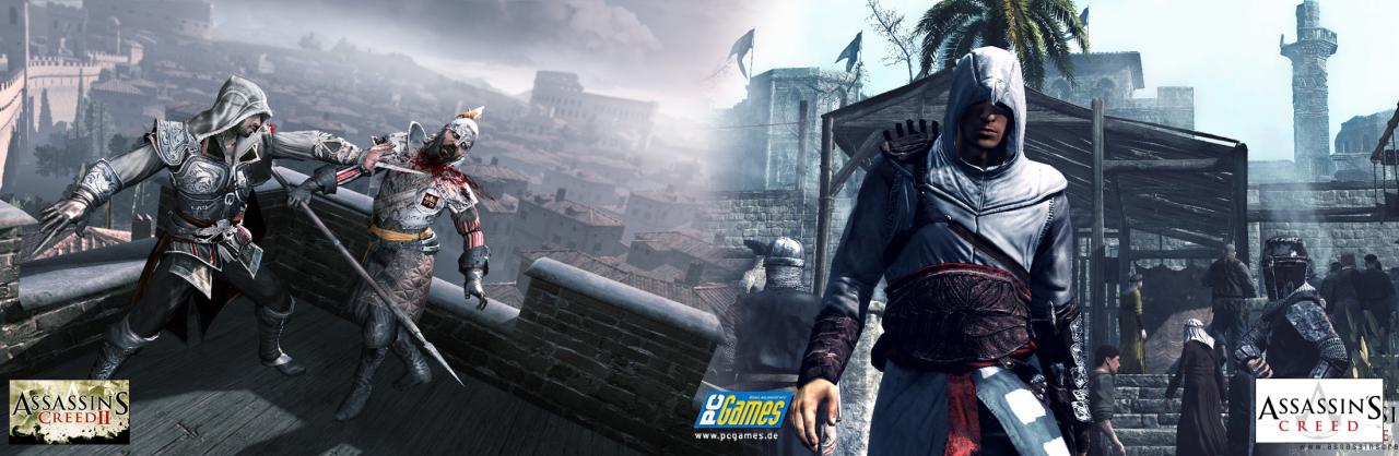[01/10/2009] Trotz kräftiger Rüstung bewegt sich Ezio ähnlich geschmeidig wie Altair. Gut zu erkennen: Die beiden Klingen, die sich an den Unterarmen verstecken.