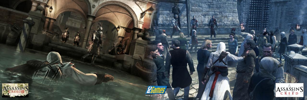 [01/10/2009] Während Sie in Assassin’s Creed Menschenmassen, Heuwagen und Häuserdächer zum „Tarnen“ benutzt haben, bietet in Assassin’s Creed 2 auch das Wasser gute Deckungsmöglichkeiten. Idealerweise lassen sich darin auch Gegner unbemerkt verschwinden lassen.
