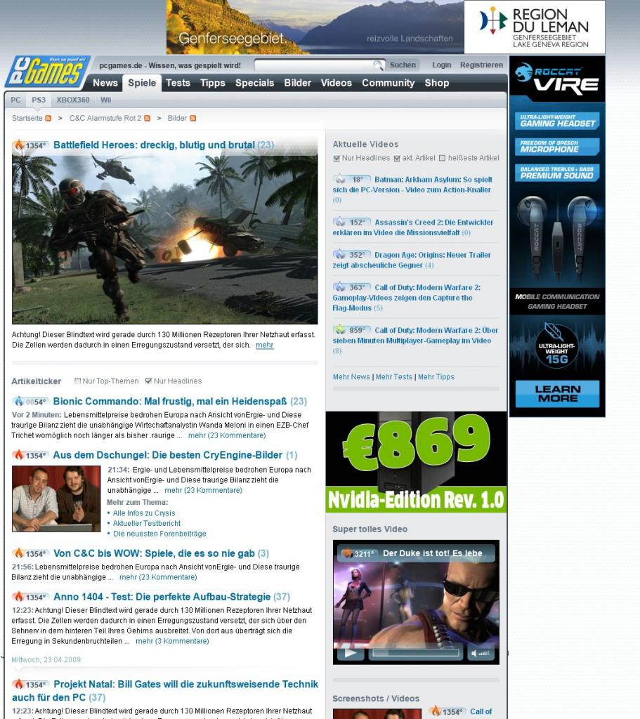 [07/10/2009] Ein Entwurfs-Zwischenstand der in Arbeit befindlichen PCGames.de.