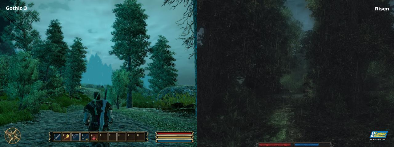 [08/10/2009] Regnerisches Wetter wirkt in Risen bedrohlicher als in Gothic 3.