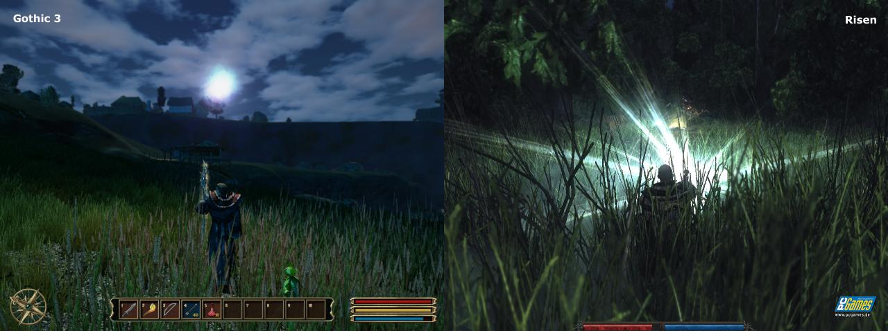 [08/10/2009] Hier sehen Sie die Umgebungsausleuchtung in Gothic 3 und Risen.