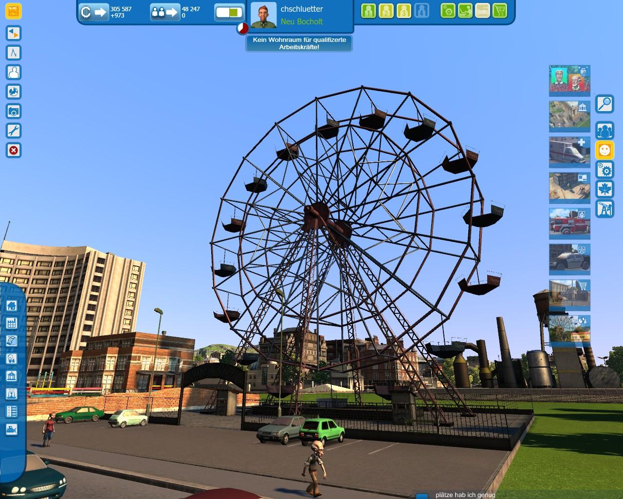 [16/10/2009] STILLSTAND Animationen fehlen zu oft. So wirkt dieses Riesenrad eher wie nach einem Atomkrieg.Ein animiertes Riesenrad soll nachgeliefert werden. Frech!