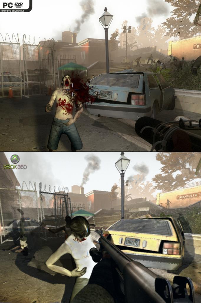 [19/11/2009] Left 4 Dead 2: PC gegen Xbox 36 - Blaues Auto, gelbes Auto - ein paar Detailunterschiede sind durchaus zu finden.