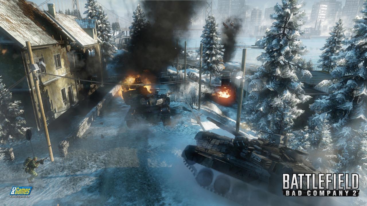 [23/01/2010] Battlefield: Bad Company 2, Electronic Arts[br]Im vielgespielten Mehrspieler-Modus von Battlefield: Bad Company 2 kann schon einmal die Performance in die Knie gehen. Schließlich tummeln sich bis zu 32 Spieler gleichzeitig auf den Schlachtfeldern und Explosionen legen schon mal Häuser realistisch in Schutt und Asche. Der Publisher EA rät daher mindestens zu einem Intel Core 2 Duo 2,0 GHz Prozessor (oder vergleichbar), Geforce 7800 GT und 2 GB Arbeitsspeicher.