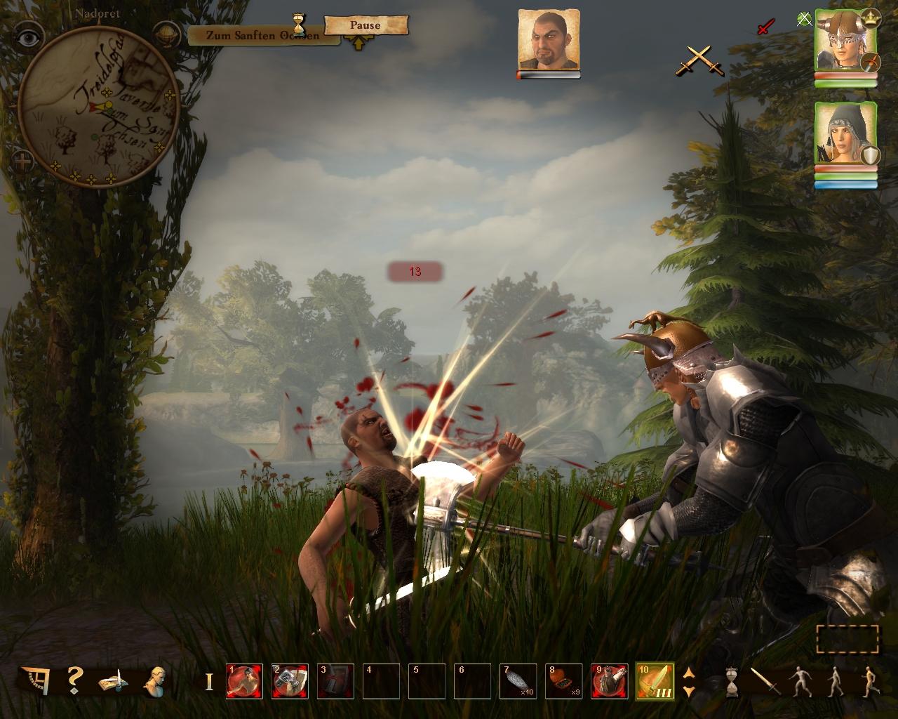 [29/01/2010] Die Kämpfe in Am Fluss der Zeit sind insgesamt etwas blutiger als im Vorgänger. Natürlich ist das kein Vergleich zu den Gewaltorgien in Dragon Age, dennoch dürfte es den einen oder anderen Spieler vielleicht stören, dass man diese Effekte nicht ausschalten kann.