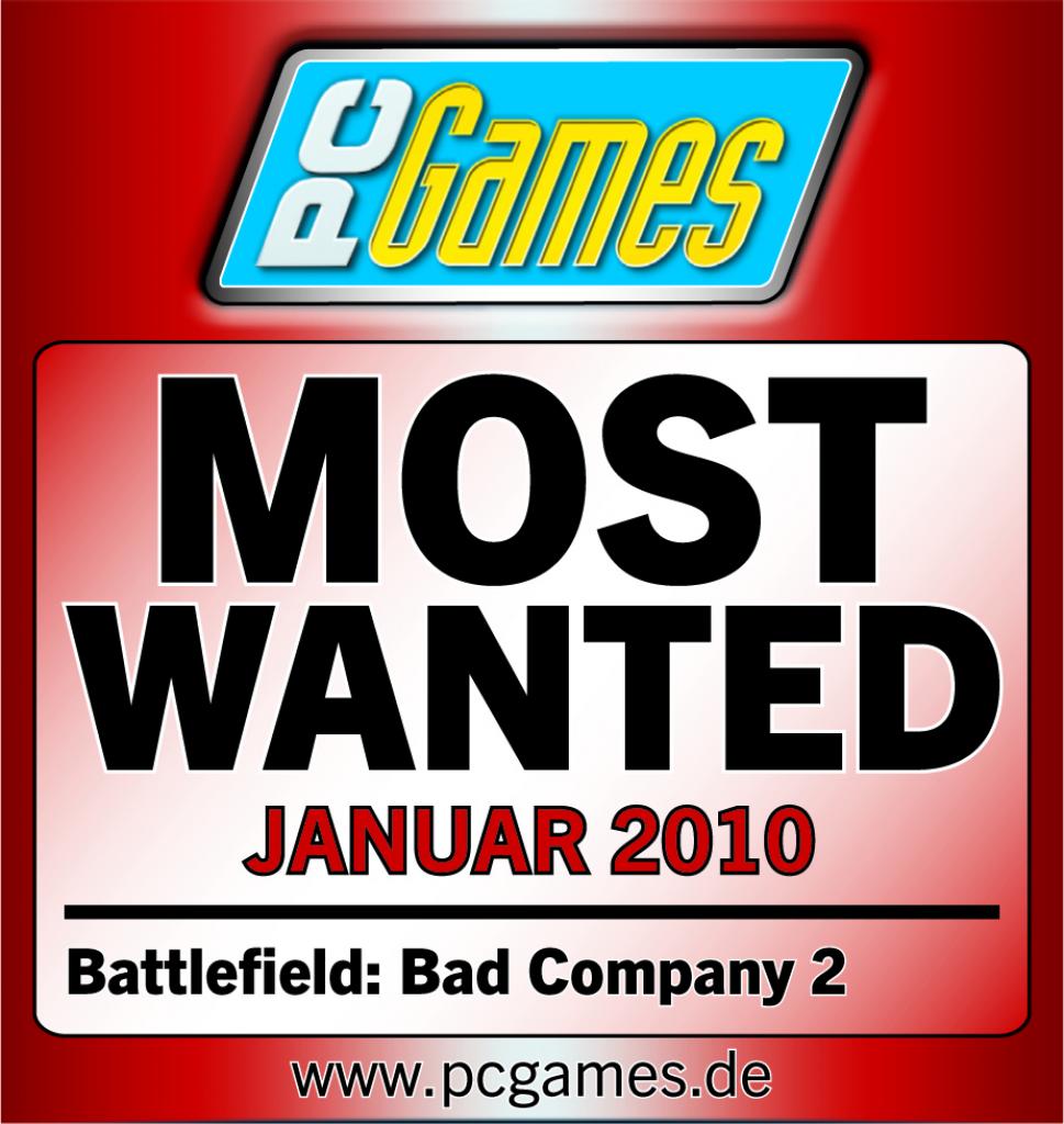 [05/02/2010] Der erste Preisträger des neuen PC-Games-Most-Wanted-Awards steht fest: Battlefield Bad Company 2 ist das meisterwartete PC-Spiel im Januar 2010!