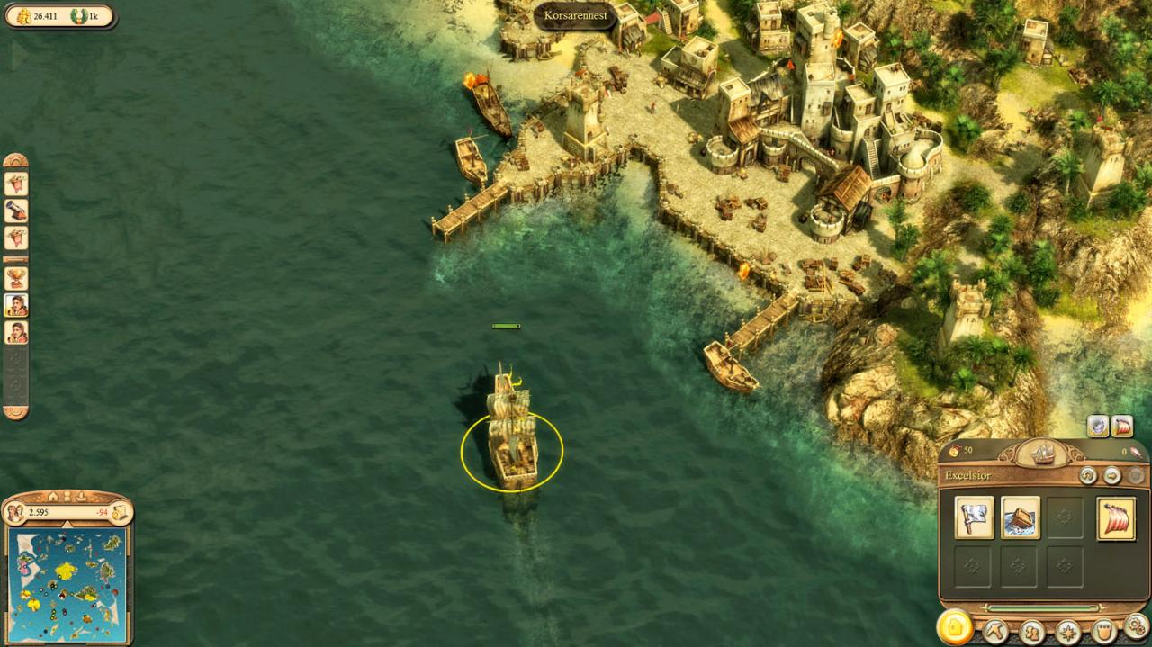 [04/03/2010] Anno 1404 Venedig: Die Schiff e am Korsarennestsind teuer, benötigen aber keine Seile.