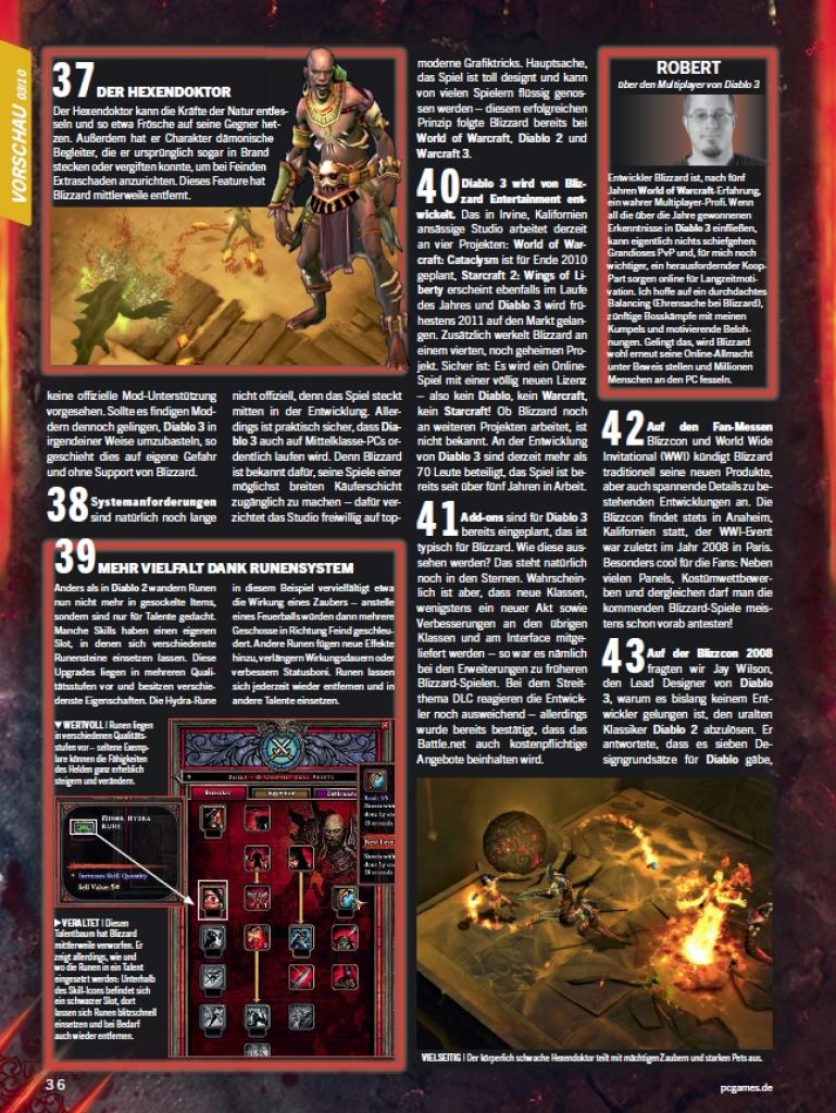 [03/03/2010] So sieht der Diablo-3-Artikel im Heft aus: In Kästen erklären wir Besonderheiten des Action-Rollenspiels, während im 