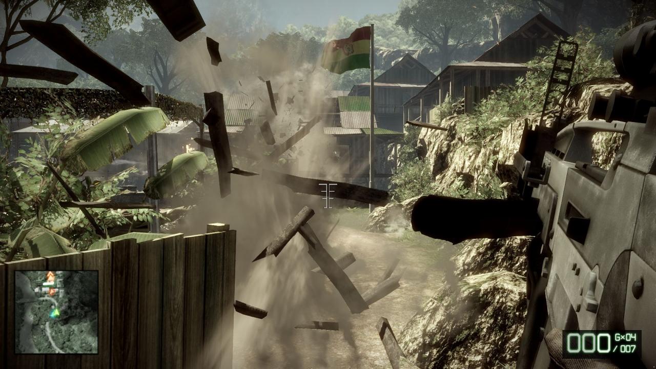[01/03/2010] Bei Battlefield: Bad Company 2 fliegen auch dank der Frostbite-Engine die Fetzen.