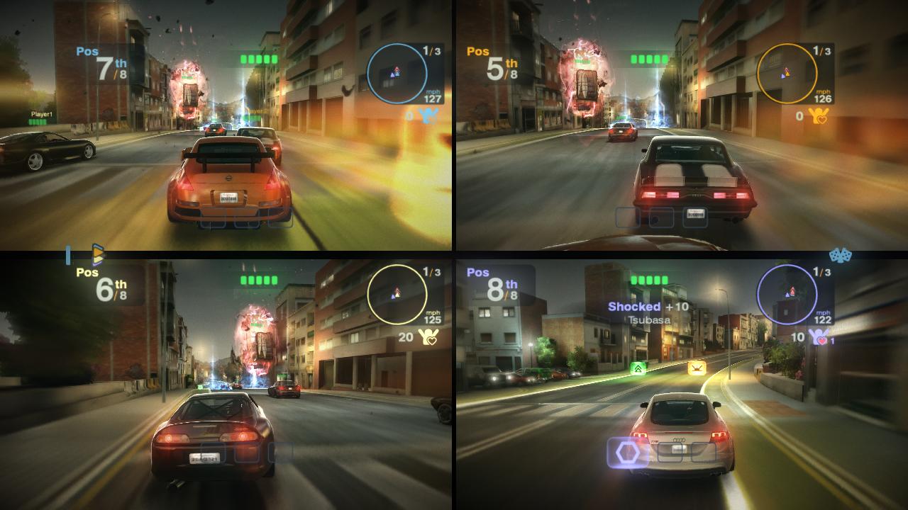 [03/03/2010] Blur bietet eine native Unterstützung für Splitscreen. Dank ihr können sich vier Spieler gleichzeitig im Action-Racer austoben.