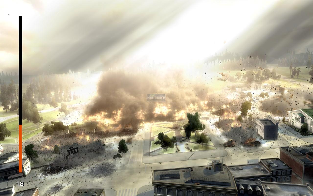 [20/04/2010] World in Conflict: Im Strategiespiel World in Conflict vergeht kaum eine Minute, in der nichts explodiert. Nicht nur die Detonationen selbst, sondern auch die Auswirkungen sind toll inszeniert. Nach einem Bombardement eines Stadtteils findet man dort nur noch Ruinen.
