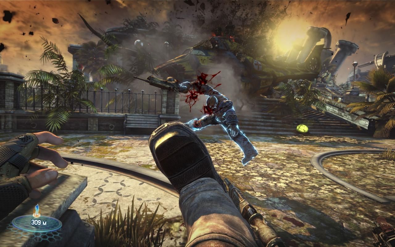 [12/05/2010] Neben den Pflanzen gibt es in Bulletstorm auch konventionelle Gegner, die Sie auch per Fuss-Tritt loswerden können.