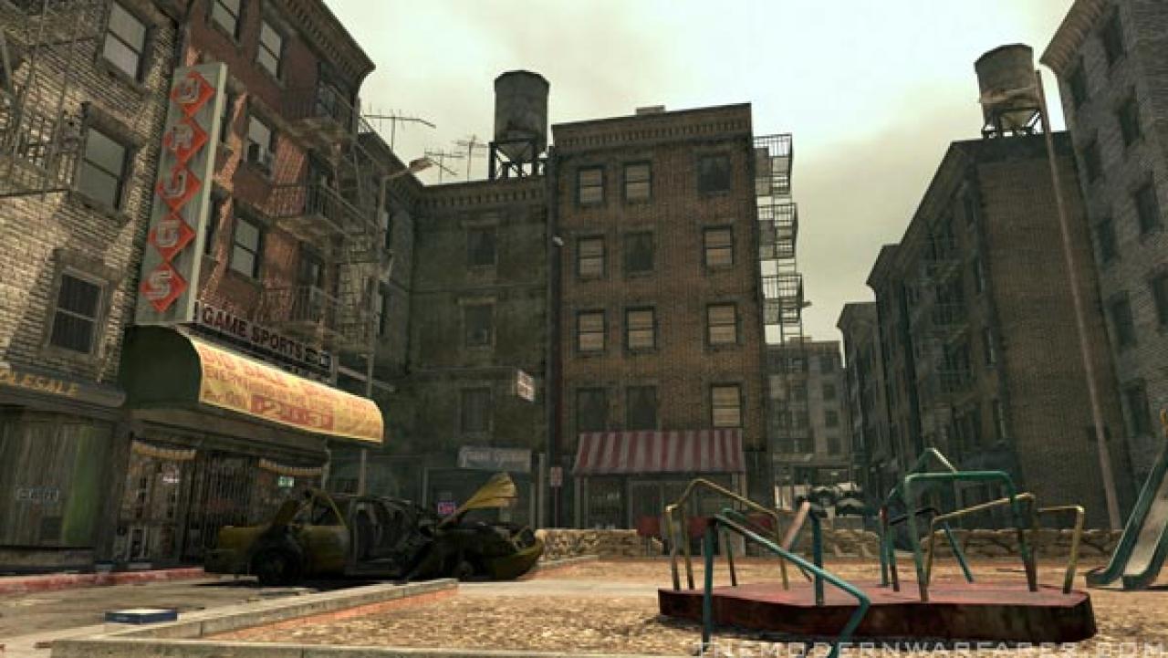 [12/05/2010] Mehrere Seitengänge und verschiedene Innen- und Außenbereiche machen Skidrow für Modern Warfare 2 aus. Das zweistöckige Hauptgebäude befindet sich zentral auf der Map und verbindet die Spawnpunkte beider Parteien. Im und ums Hauptgebäude wird der Großteil der Action stattfinden.