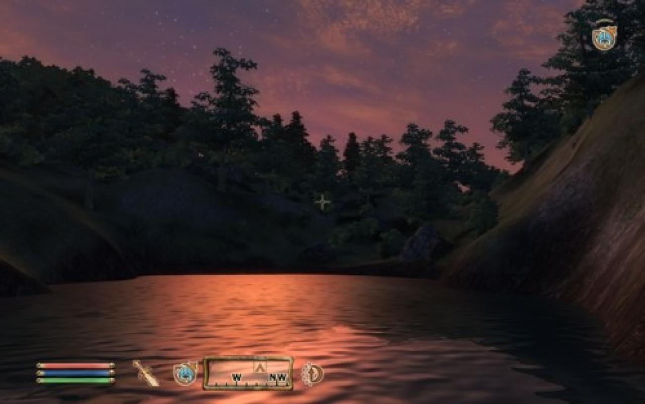 [27/05/2010] Die Sonne in The Elder Scrolls: Oblivion ist fast untergegangen. Ein öffentliches Nacktbad vor der wunderbaren Naturkulisse würde jetzt niemanden stören.
