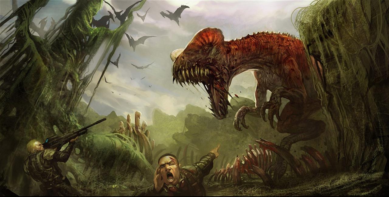 [06/05/2010] Längst nicht alle Spiele zeichnen das Bild vom riesigen, blutrünstigen Dinosaurier, der mit Vorliebe Menschen verputzt (Artwork aus Turok).