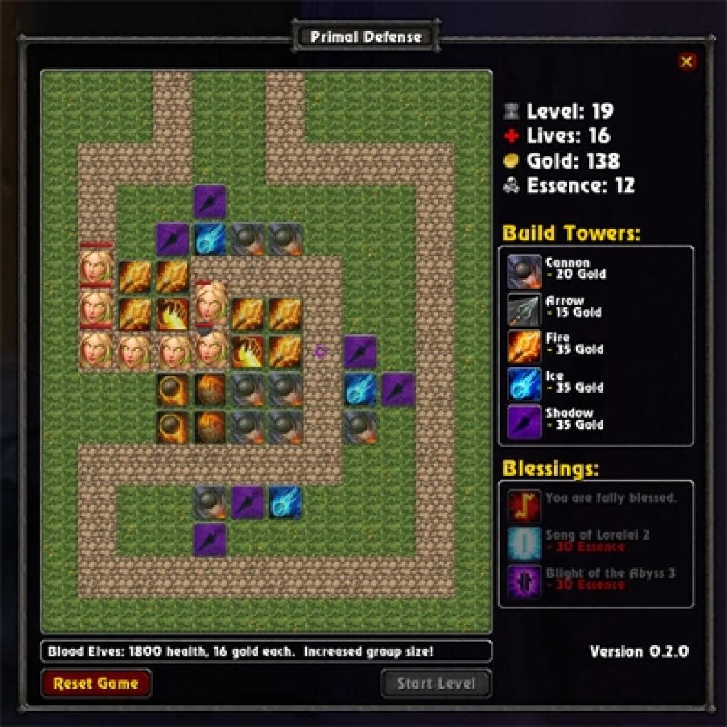 [26/05/2010] Primal Defense ist ein Mini-Game für World of Warcraft. Es kann In-Game aktiviert und gespielt werden. 41 Level und sechs verschiedene Türme garantieren kurzweiligen Spaß. Das Mini-Game gibt es auf wowinterface.com.