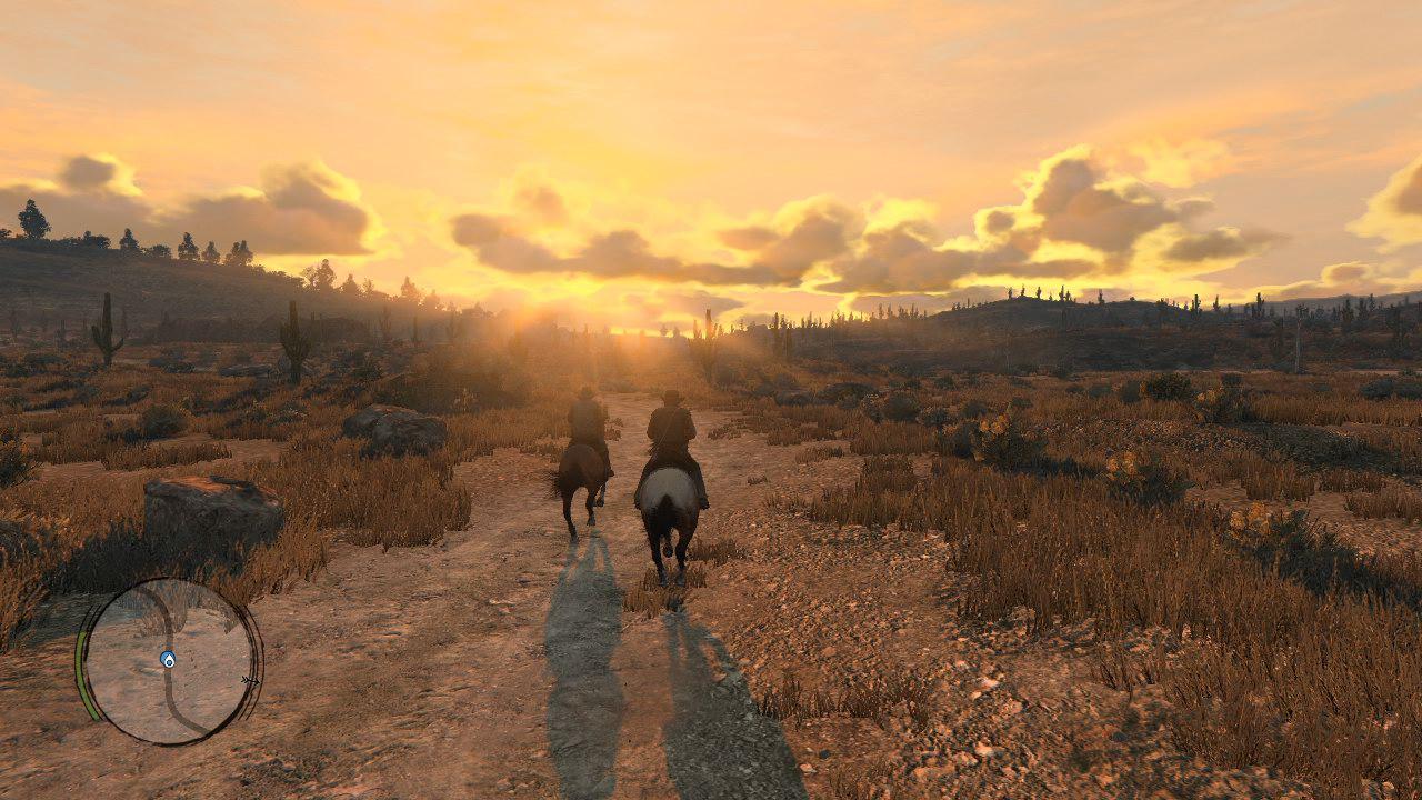[10/06/2010] Red Dead Redemption: Cowboys, die dem Sonnenuntergang entgegenreiten, sind ein verständlicherweise beliebtes Klischee. In Red Dead Redemption sorgen die Sky-Boxen für eine wohlige Stimmung und absolutes Western-Ambiente. 