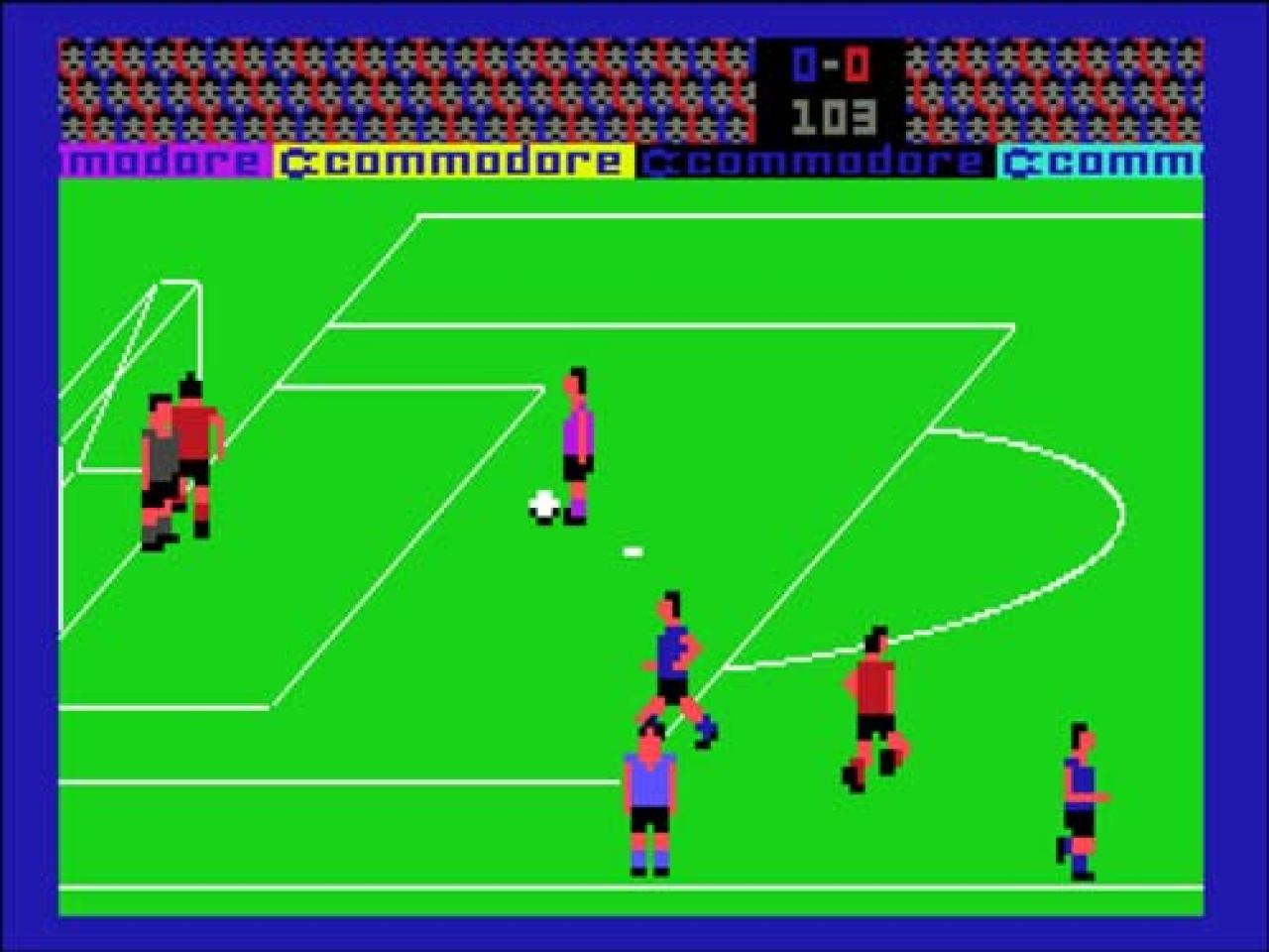 [10/06/2010] International Soccer auf dem C64 von 1983. Die Athleten sahen zwar schon besser aus, dafür gab es nur eine Schussart, bei der man noch nicht einmal die Stärke beeinflussen konnte. Großer Nachteil: Die Tore fielen fast immer nach dem selben Muster.