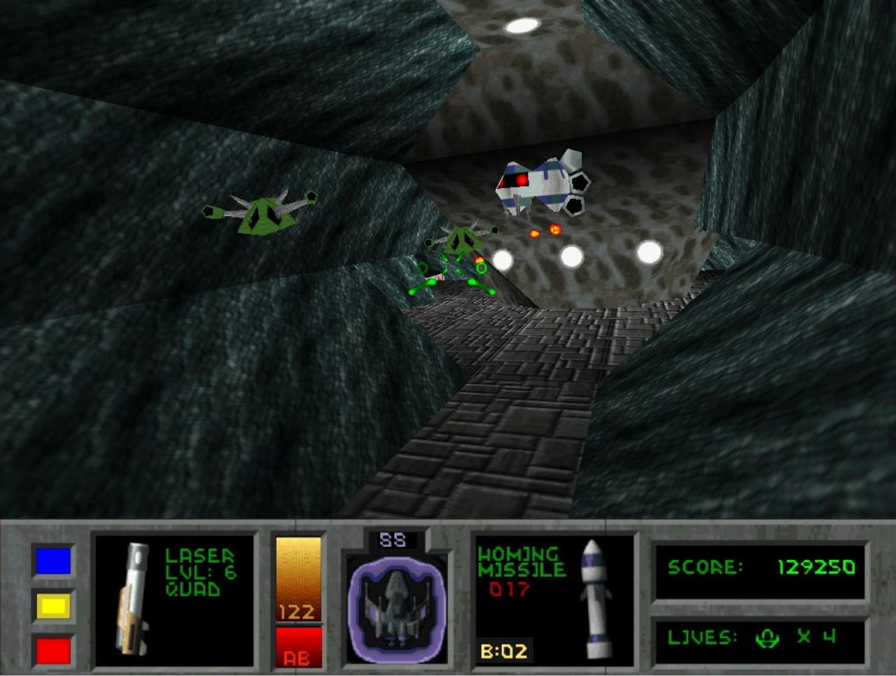 [02/06/2010] Descent, 1995Die Minenroboter aus dem Klassiker Descent agierten seinerzeit ziemlich clever. Neben den klassischen Feinden, die den Spieler sofort mit allen Waffensystemen attackierten, gab es einige Varianten, die nur in Rudeln angriffen und sich in der Unterzahl langsam zurückzogen. Im Nachfolger gab es sogar einen wendigen Gegnertyp, der andere Roboter alamierte und mit Verstärkung zurückkam (Screenshot aus Descent 2).