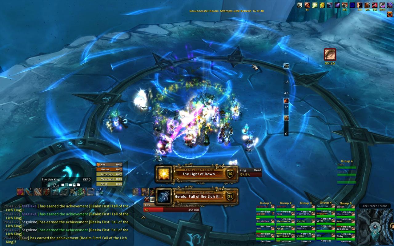 [01/06/2010] Platz 9:PremonitionBei Premonition handelt es sich ebenfalls um eine US-Gilde, sie spielt auf dem Server Sen'Jin. Die Gilde schaffte beispielsweise den US-First-Kill des Lich Kings (25 Mann) im heroischen Modus.