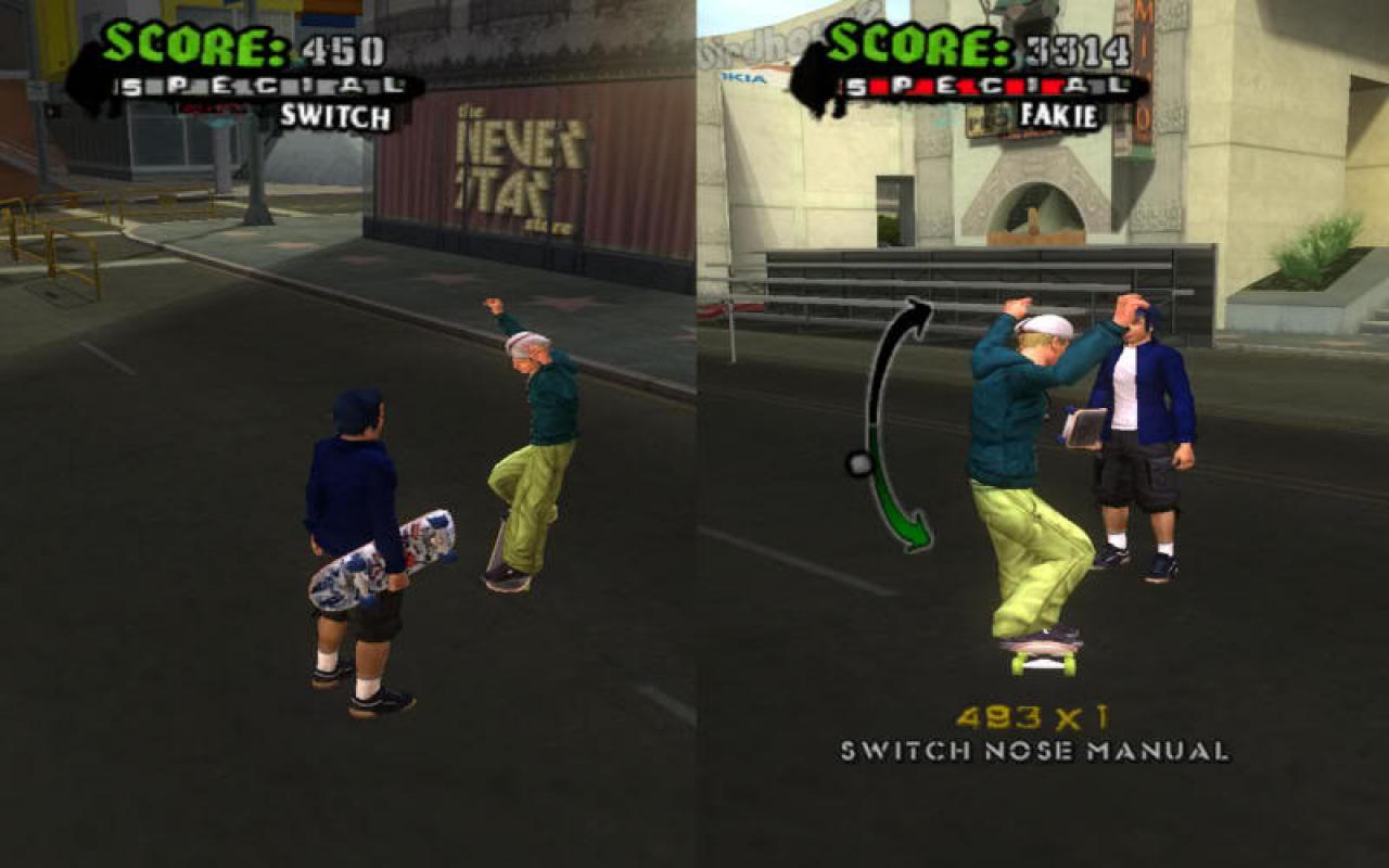 [24/06/2010] Bei Tony Hawk: American Wasteland können Sie mit einem Freund zusammen über die gleichen Areale fahren. Dabei können Sie sich auch in die Quere kommen, beziehungsweise Synchron-Moves vollführen.