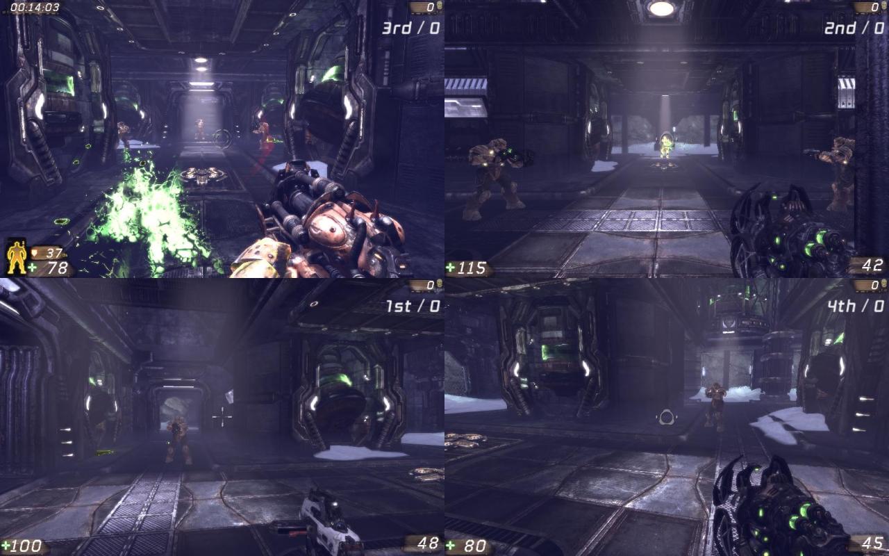[24/06/2010] Unreal Tournament 3 können Sie über eine Modifikation der UTGame.ini-Datei für bis zu vier Spieler freischalten. Klicken Sie ins Bild, um die Galerie-Ansicht zu öffnen, dann erscheint der entsprechende Link: Unreal Tournament 3 - Splitscreen