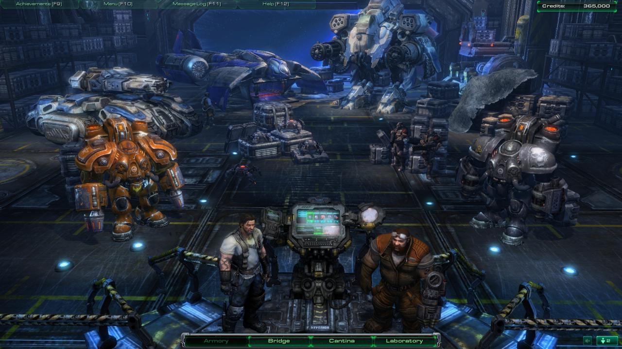 [30/07/2010] Ein schönes Beispiel für Blizzards Detailverliebtheit ist das Arsenal - im Grunde eine Garage für Raynors erbeutetes Kriegsgerät. In diesem Raum kauft man auch essenzielle Upgrades für seine Armee und führt unterhaltsame Dialoge mit dem Cheftechniker Swann.
