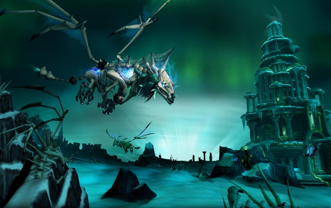 [05/07/2010] World of WarCraft: Wrath of the Lich King [br]Lichkönig Arthas herrscht mit seiner Armee von Untoten über das verfallene Land Nordend. Statt dem finsteren Despoten ständig an die Gurgel zu gehen, sollten die Spieler lieber mal die Waffen ruhen lassen und sich an dem Anblick der hübschen Eislandschaften ergötzen. Die Drachenöde bietet sich dafür besonders an. Auch wenn technisch keine Bäume ausgerissen werden.