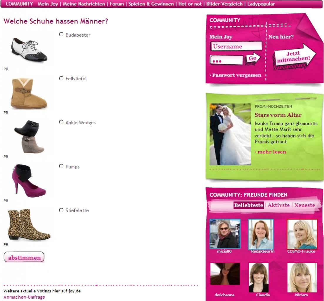 [03/08/2010] Umfrage auf Joy.de: Welche Schuhe hassen Männer?