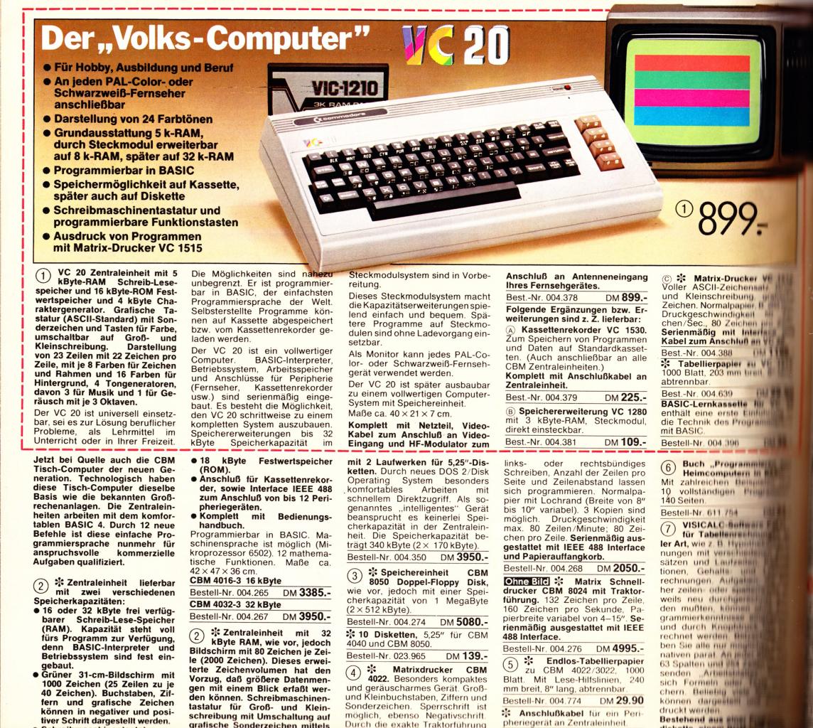 [29/08/2010] Der Vorläufer des Commdodore C64: Der VC 20 beherrschte überragende 24 Farbtöne und verfügte in der Grundausstattung über 5 KByte RAM.