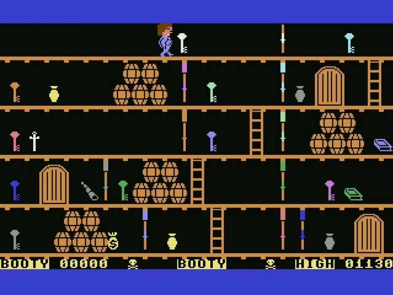 [02/09/2010] Wer erinnert sich an Booty von 1984? Verantwortlich zeichnete Firebird, ein Spiele-Label der British Telecom. Sie sind ein Kabinenjunge auf der Suche nach Schlüsseln für die erbeuteten Schatztruhen der Piraten, die Sie tunlichst meiden sollten.