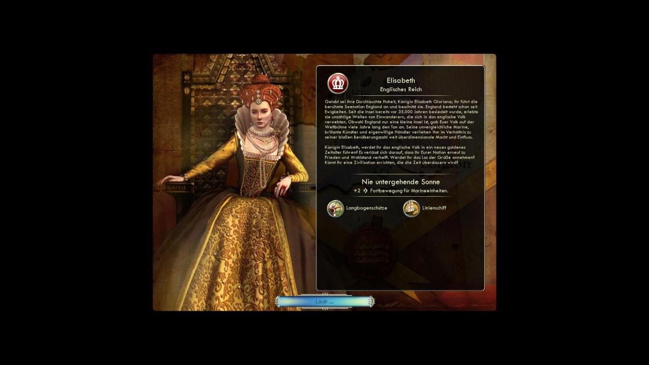 [20/09/2010] Queen Elizabeth ist eine der historischen Persönlichkeiten, die Sie in Civilization 5 verkörpern können.