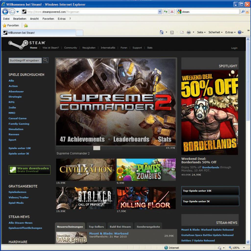 [20/10/2010] Über die Internetseite von Steam können Sie sich das zum Spielekauf benötigte Programm herunterladen.