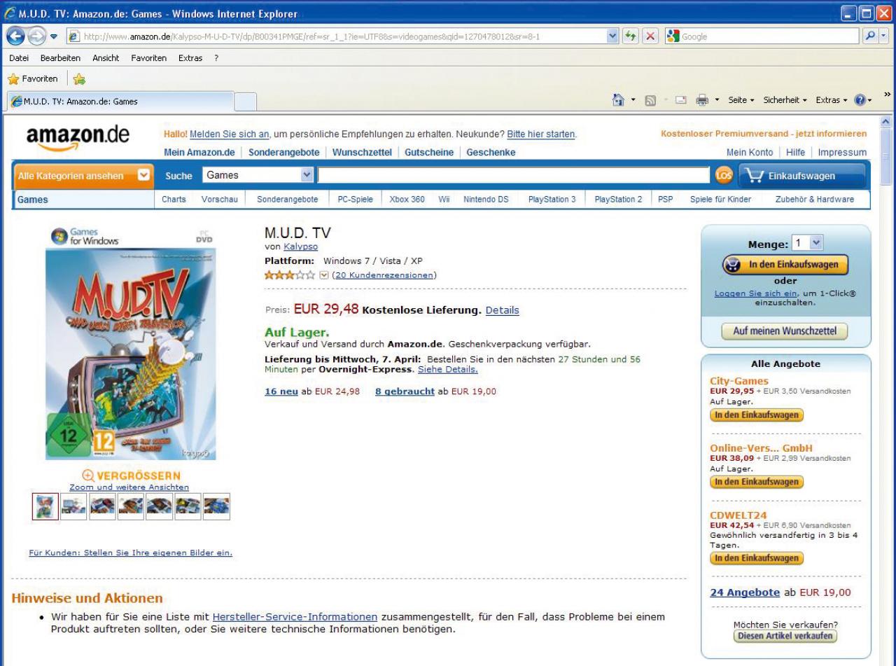 [20/10/2010] Kontrollblick: Auch bei Amazon kostet ein gebrauchtes M.U.D. TV um die 18 Euro.