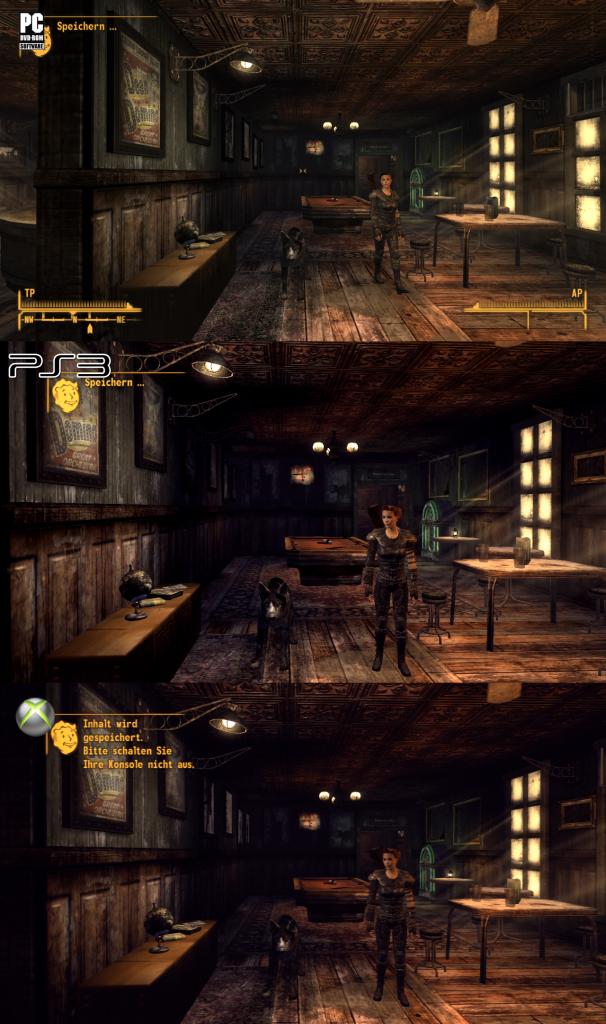 [19/10/2010] Der Grafikvergleich zu Fallout: New Vegas. Oben sehen Sie die PC-Version, darunter die Playstation 3-Fassung und ganz unten die Xbox 360-Variante. (5)