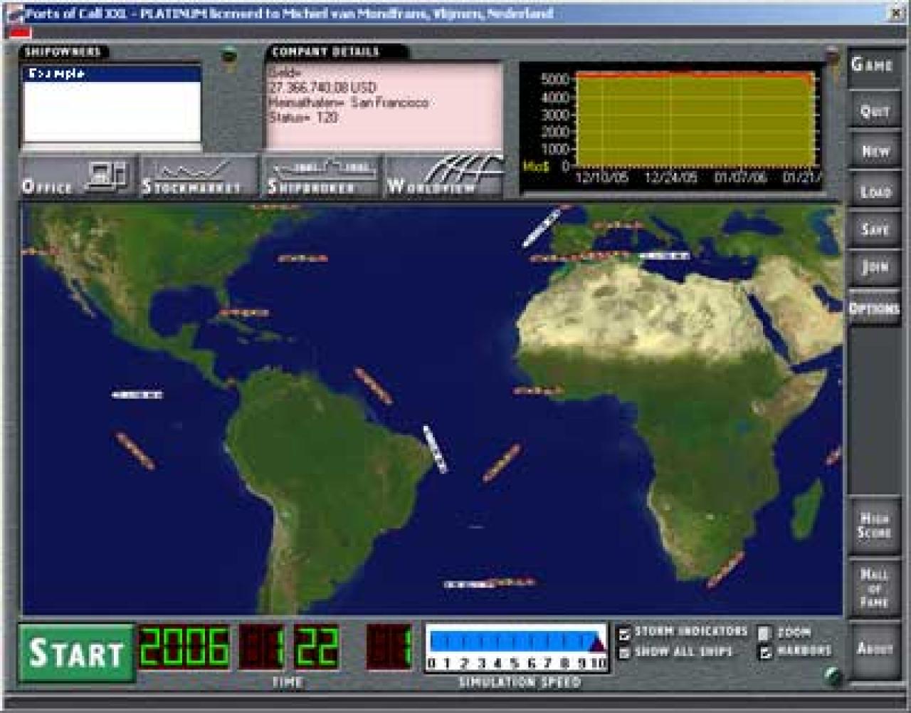 [07/10/2010] Ports of Call wurde 1987 für Amiga veröffentlicht und 1990 für PC. Sie sind Besitzer einer Reederei und kauzfen zu Beginn einige Schiffe, um Waren über die Weltmeere zu transportieren.
