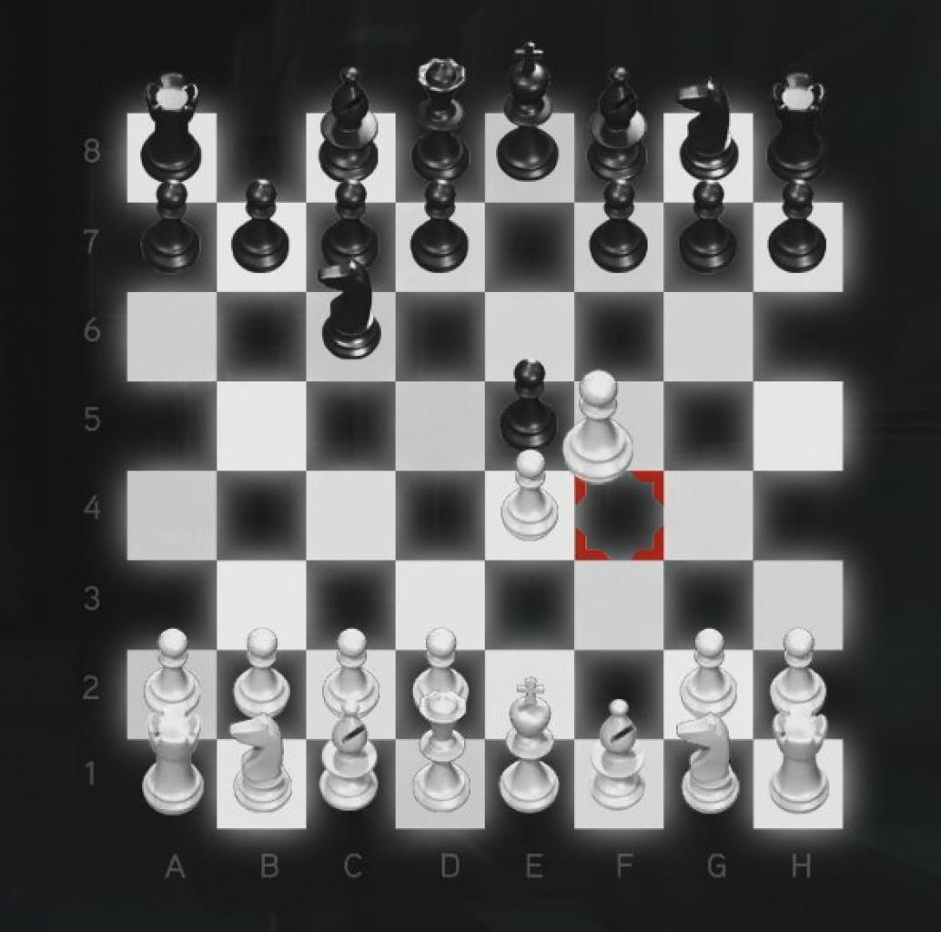 [16/11/2010] Assassin's Creed: Brotherhood Komplettlösung: Glyphen-Rätsel Nr. 3: Nehmt den rechten Bauern von F4 und schmeißt damit die schwarze Figur auf E5.