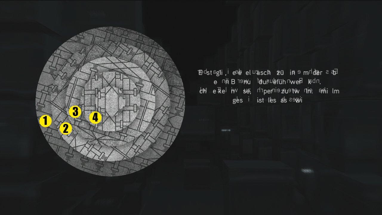 [16/11/2010] Assassin's Creed: Brotherhood Komplettlösung: Glyphen-Rätsel Nr. 4: Um diese Abbildung zu berichtigen, dreht ihr 2 & 4 vier Stellungen nach rechts. Nun folgt je eine Rechtsdrehung mit 1 & 4 sowie 1 & 3. Vier Linksdrehungen mit Scheibe 3 schließen das Rätsel ab.