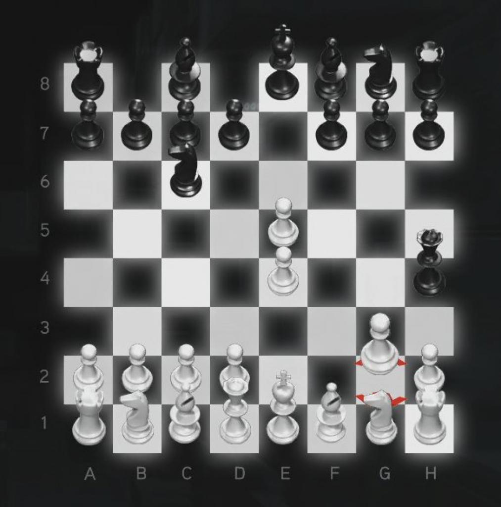 [16/11/2010] Assassin's Creed: Brotherhood Komplettlösung: Glyphen-Rätsel Nr. 4: Die schwarze Dame hat eurem König Schach angesagt. Opfert den Bauern auf G2, indem ihr ihn zwischen Dame und König auf G3 stellt.