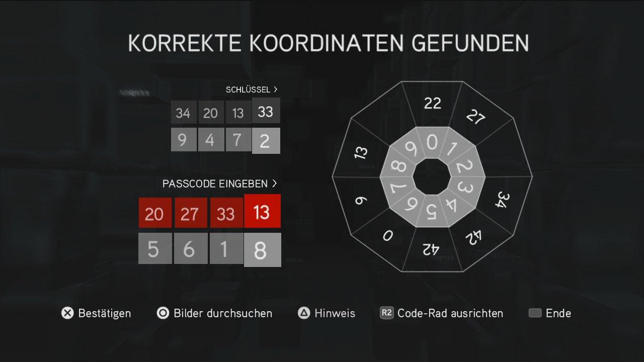 [16/11/2010] Assassin's Creed: Brotherhood Komplettlösung: Glyphen-Rätsel Nr. 6: Erneut muss das Coderad so ausgerichtet werden, dass sich der richtige Schlüssel ergibt. Die Zahlenfolge 20, 27, 33, 13 gewährt euch Zugriff.