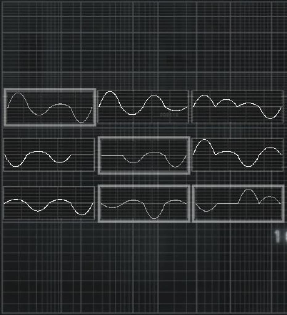 [16/11/2010] Assassin's Creed: Brotherhood Komplettlösung: Glyphen-Rätsel Nr. 8: Eine Vermengung der vier umrahmten Muster ergibt die benötigte Sinuskurve.