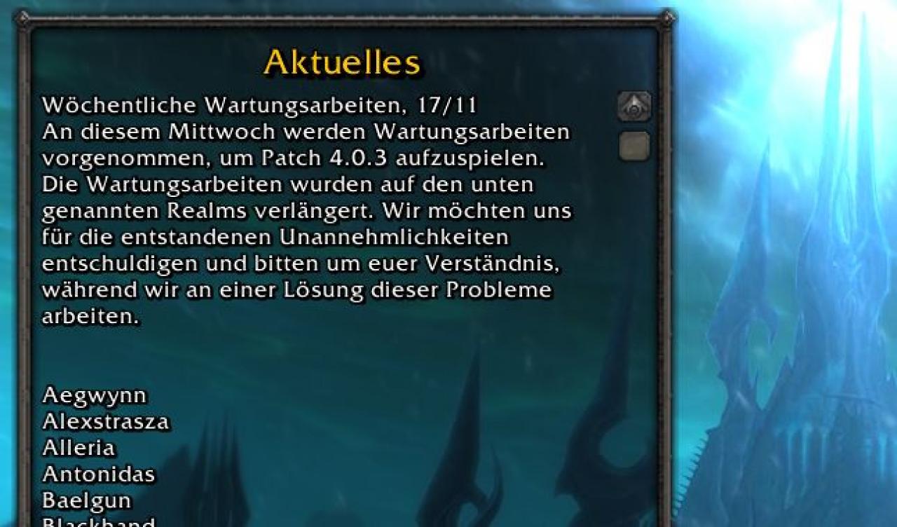 [17/11/2010] Server-Wartungen - Gewartet wird ständig. Vor allem in Online-Lobbies von Online-Rollenspielen und Early-Access-Titeln mit einer Tüte Chips im Schritt. Am schlimmsten ist dies natürlich bei Neuerscheinungen, wenn die Serverlast die Vorfreude am Boden zerschmettert und die Entwickler versuchen, alles zum Laufen zu bringen.