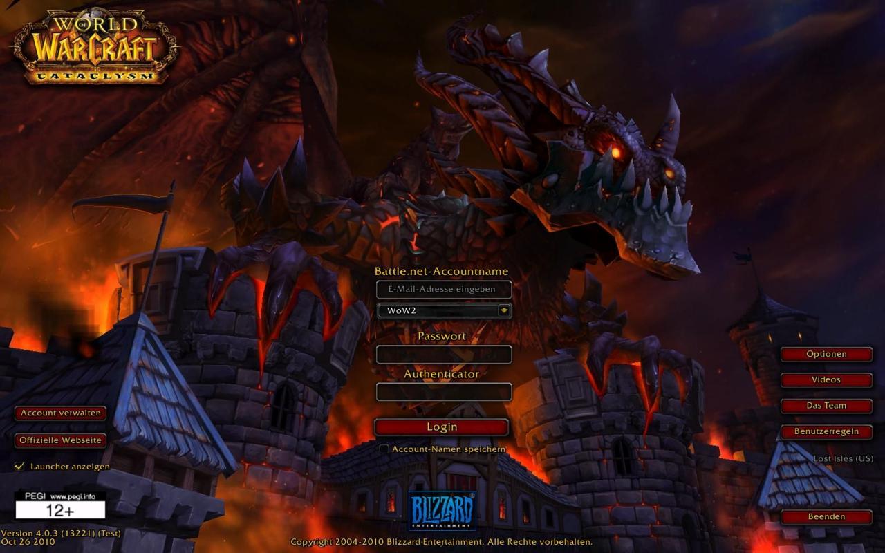[15/11/2010] Auf dem Startbildschirm von World of Warcraft: Cataclysm thront Todesschwinge auf den Türmen von Sturmwind.
