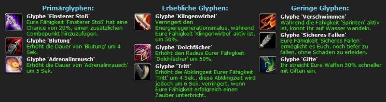 [15/11/2010] Hier exemplarisch die Glyphen für Kampfschurken.