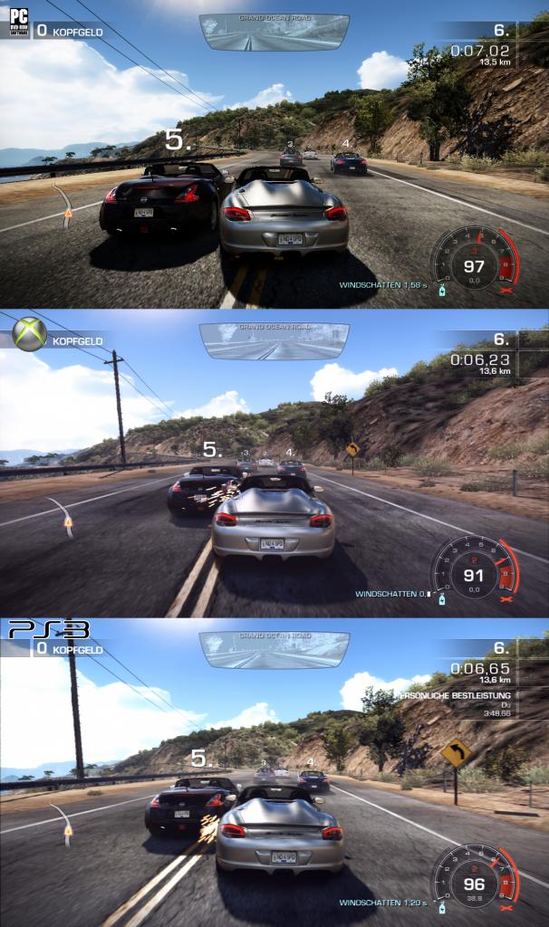 [10/11/2010] Need for Speed: Hot Pursuit im Grafikvergleich. PC (oben) gegen Xbox 360 (Mitte) und Playstation 3 (unten). Welche Version gefällt Ihnen am besten? (2)