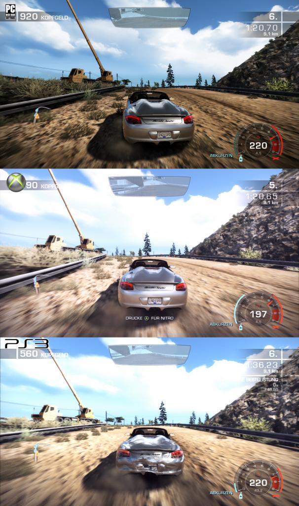 [10/11/2010] Need for Speed: Hot Pursuit im Grafikvergleich. PC (oben) gegen Xbox 360 (Mitte) und Playstation 3 (unten). Welche Version gefällt Ihnen am besten? (4)