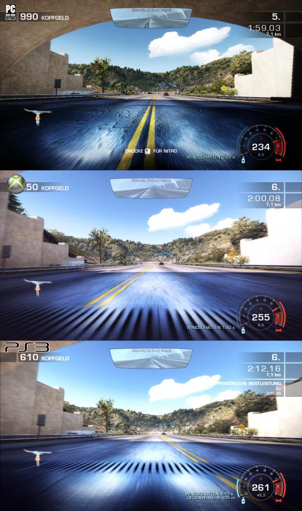 [10/11/2010] Need for Speed: Hot Pursuit im Grafikvergleich. PC (oben) gegen Xbox 360 (Mitte) und Playstation 3 (unten). Welche Version gefällt Ihnen am besten? (6)