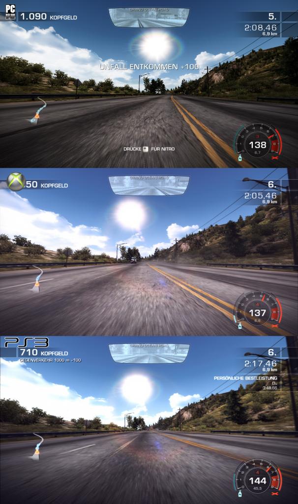 [10/11/2010] Need for Speed: Hot Pursuit im Grafikvergleich. PC (oben) gegen Xbox 360 (Mitte) und Playstation 3 (unten). Welche Version gefällt Ihnen am besten? (7)
