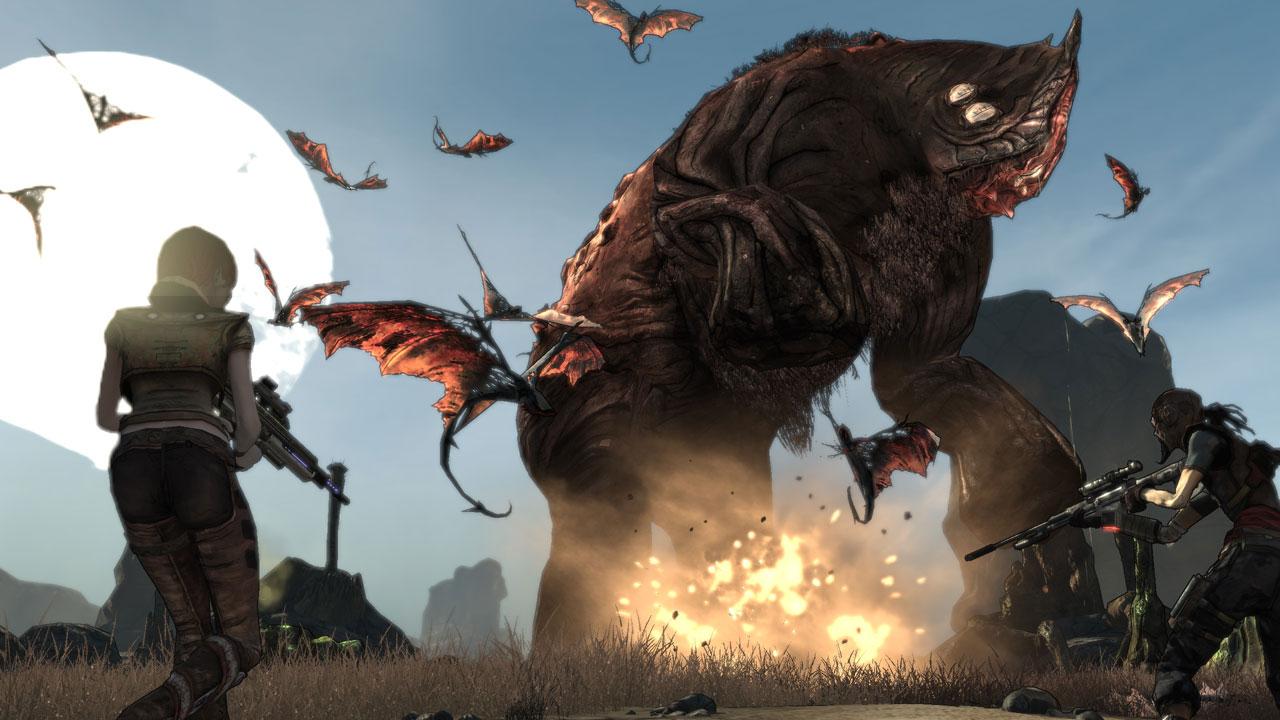 [13/12/2010] Rakk Hive aus Borderlands - Auf dem Rücken dieser vierbeinigen Monstrosität haben es sich fliegende Bestien, genannt Rakk, bequem gemacht. Die Flugdrachen stürzen sich auf alle, die es wagen, ihren wandelnden Nistplatz anzugreifen.